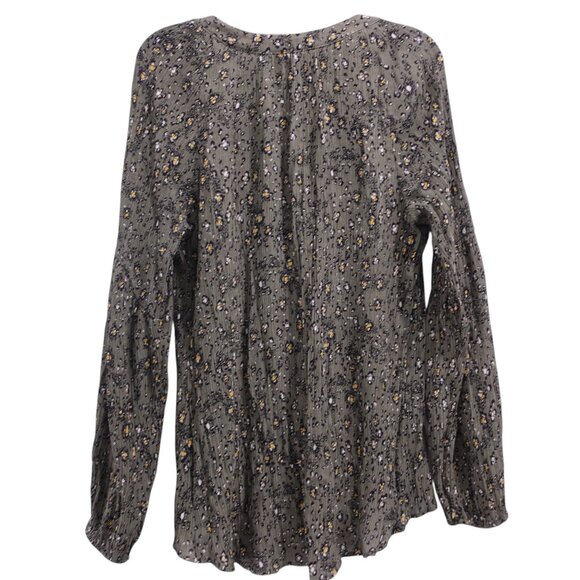 White House Black Market Button Front Long Sleeve Blouse Sz M Green Floral - Picture 2 of 7